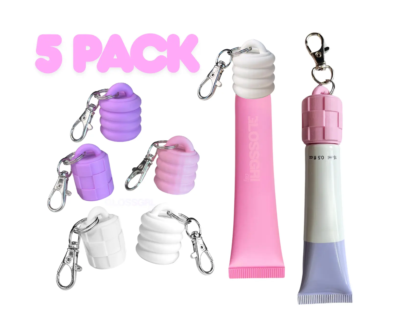 GlossGrl Keychain Caps 5 PACK - Design for Key Organization - 5 Caps Included - Streamline Your Daily Essentials