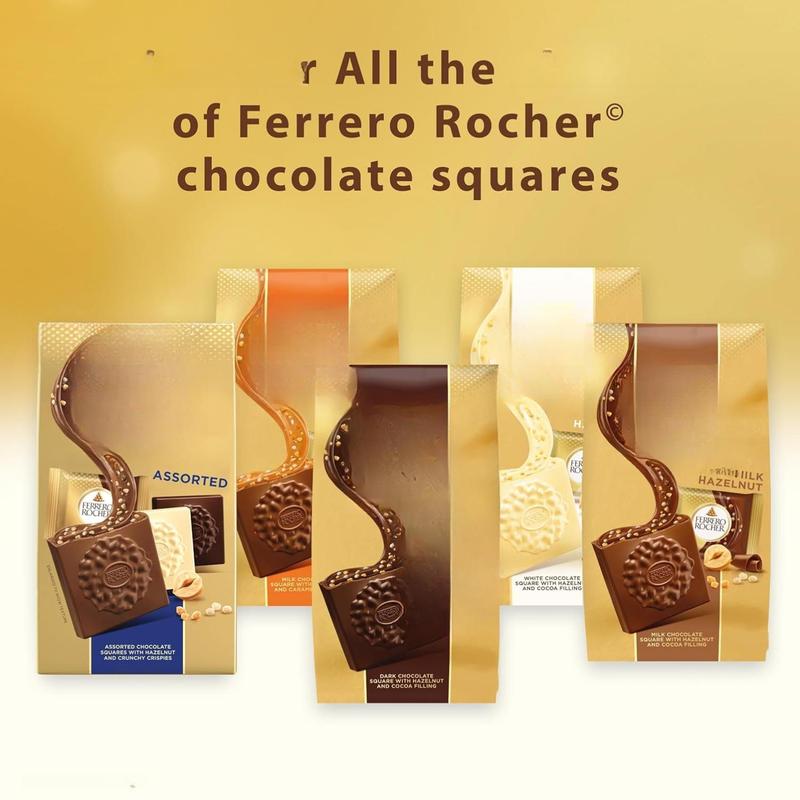 Ferrero Rocher Premium Milk chocolate squares, Hazelnut & Cocoa Filling, Individually Wrapped for Sharing, ​3.7 oz