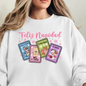 Feliz Navidad T-Shirt and Sweater for women, cute, stylish and comfortable Pullover Womenswear Hoodie Sweatshirts Tops Lady Comfort Crewneck Round Neck Casual Long Sleeve Day