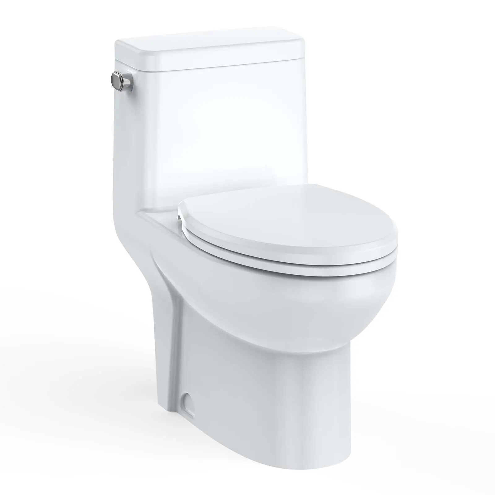 Durable Elongated One-Piece Commercial Toilet – Dual Flush 0.8/1.28 GPF, Soft-Close V-Cover Seat, Left-Hand Trip Lever, Quiet Top Flush, Comfortable Height, Water-Saving Ceramic Bowl, 12-Inch Rough-In