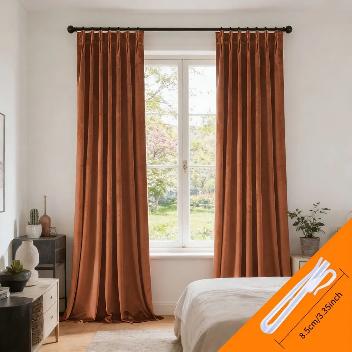 2 Pcs Rust Velvet Blackout Curtains, High-End Pleated Soundproof Window Drapes, Living Room Warm Earthy Style Bedroom Insulated Curtains, Curtain Panels
