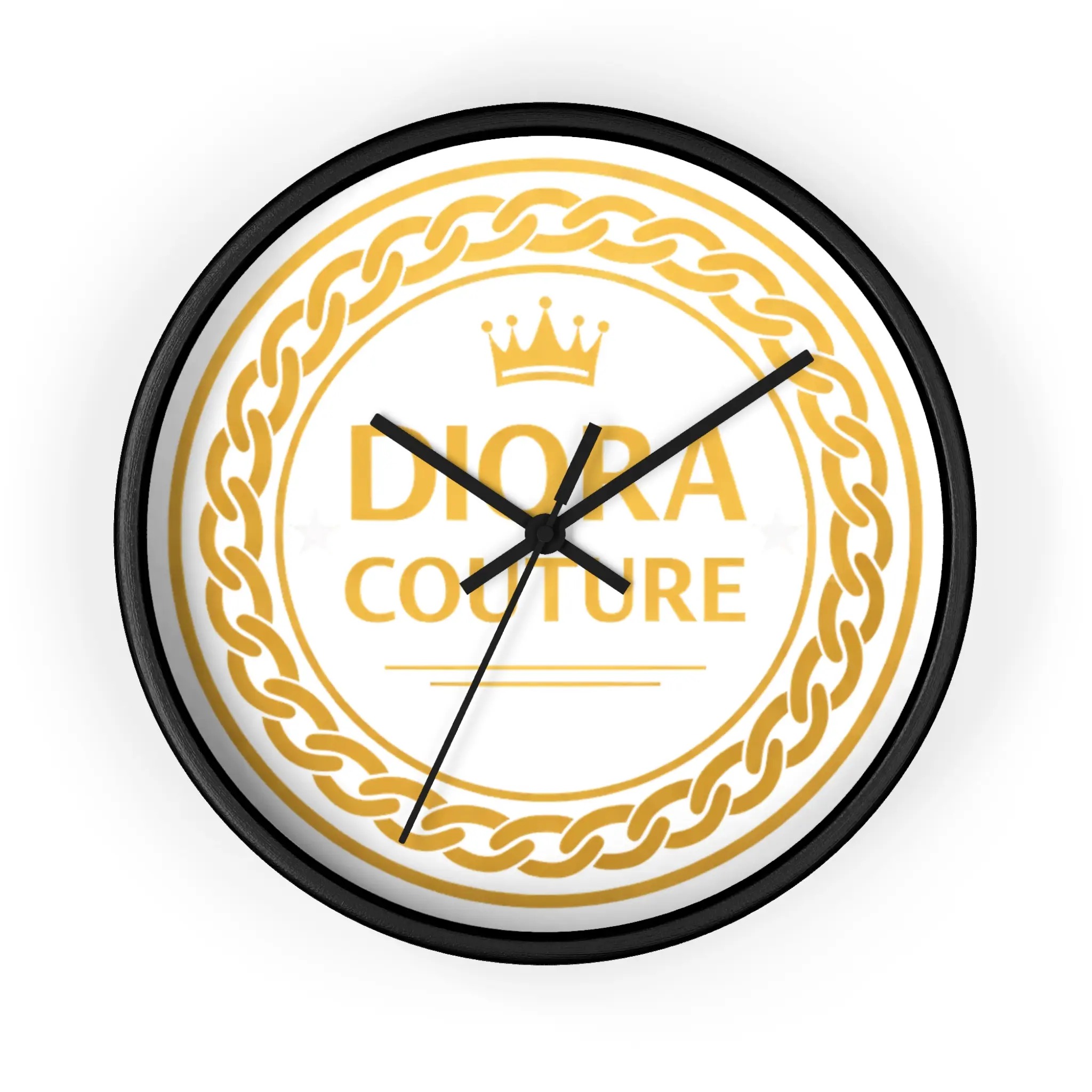Diora Couture Gold Logo Wall Clock — Elegant Fashion Brand Decor
