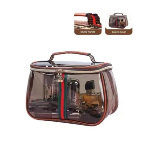 Large Capacity Makeup Bag, 1 Count Waterproof Transparent Travel Organizer, Cosmetic Storage Bag for Toiletries & Cosmetics (brown)