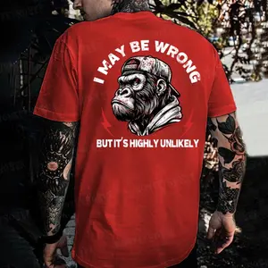 I May Be Wrong But It's Highly Unlikely Monkey T-shirt Fitted Short Sleeve Crew Neck Casual Summer 100% Cotton USA Made Tagless Design Cotton Menswear Top Man Tshirt Streetwear Tropical Crewneck Casual