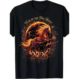 Year of The Fire Horse 2026 Lunar Chinese New Year Zodiac Tee, Women Men T-Shirt Same Style for Men and Women 2025 Summer Short-sleeved Printed T-shirt 180G