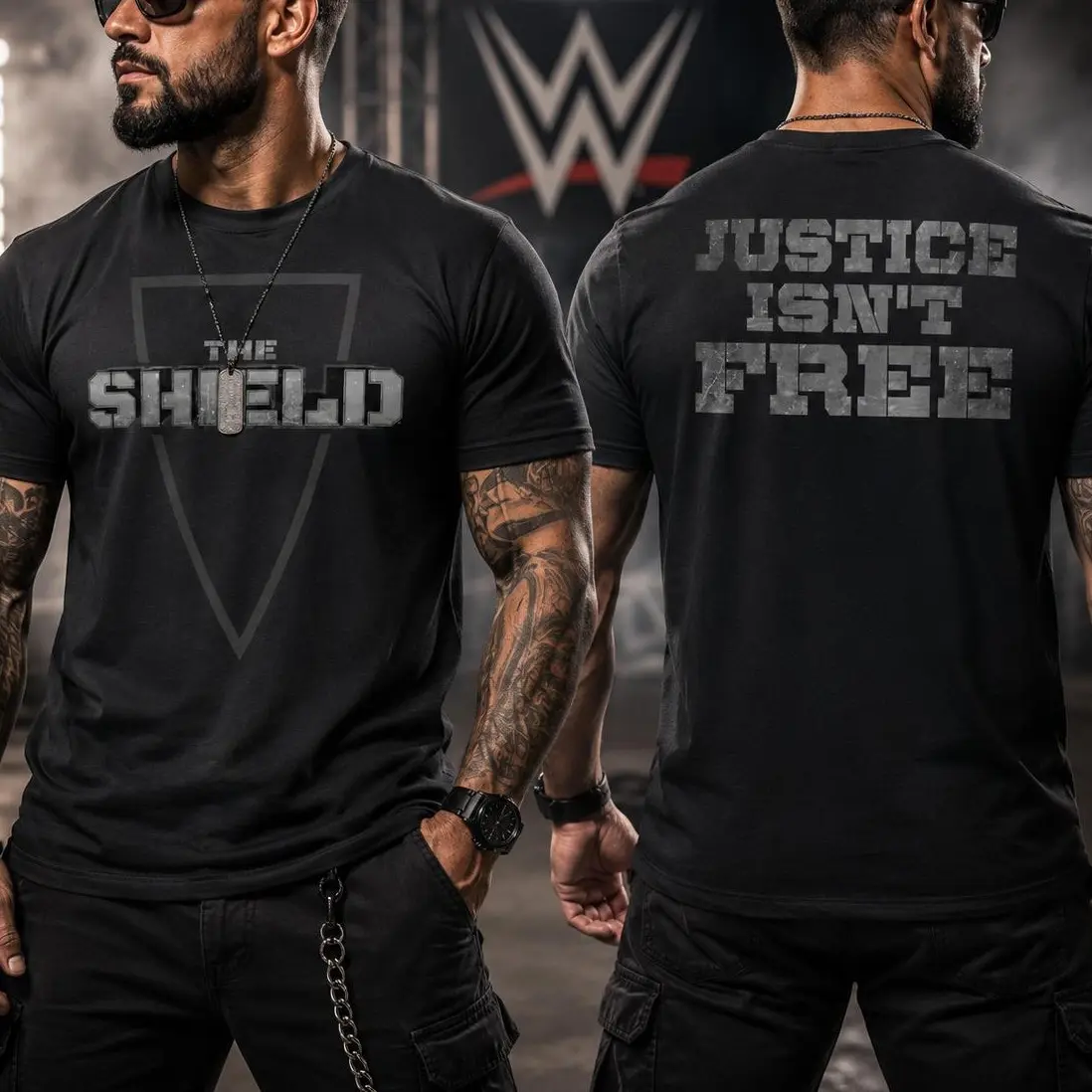 The Shield Justice Isn't Free Retro T-Shirt, Vintage Wrestling Graphic Tee, Men's Black Pro Wrestling Fan Shirt, Attitude Era Inspired Gift, Unisex T-Shirt