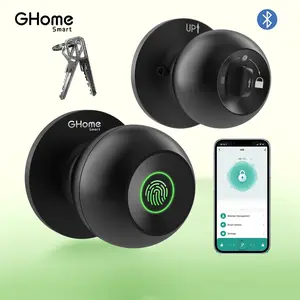 GHome Smart 3-in-1 Fingerprint Door Knob Lock with Bluetooth and App Control, Rechargeable Biometric Smart Lock for Bedroom, 400mAh Battery, K10