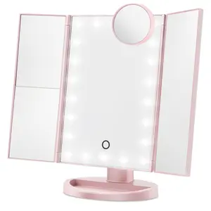 Foldable LED Mirror with Light for Vanities, USB Rechargeable Touch Mirror Light with Magnification, Portable Makeup Table Mirror, Unique Wedding Decorations, Stocking Fillers Gift