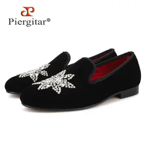 New Style Black velvet Men Loafers with Silver Rhinestone Fashion Party and Banquet men's casual shoes slip-on