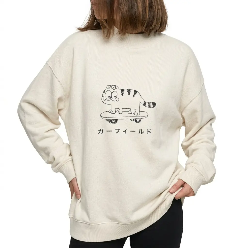 Skater Cat Sweatshirt | Retro 90s Japanese Anime Streetwear Top