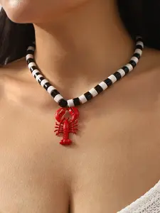 Fashion Cute Beaded Beach Vacation Style Oil-Drop Lobster Clasp Pendant Necklace Choker Chain
