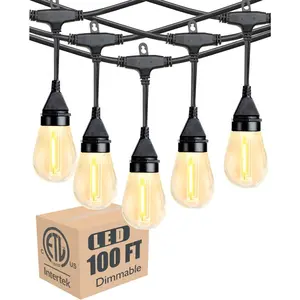 100FT Outdoor Led Patio Lights, ETL Listed Led String Lights with Shatterproof Edison Vitage Bulbs, Commercial Grade Hanging Light for Patio Cafe Bistro Backyard