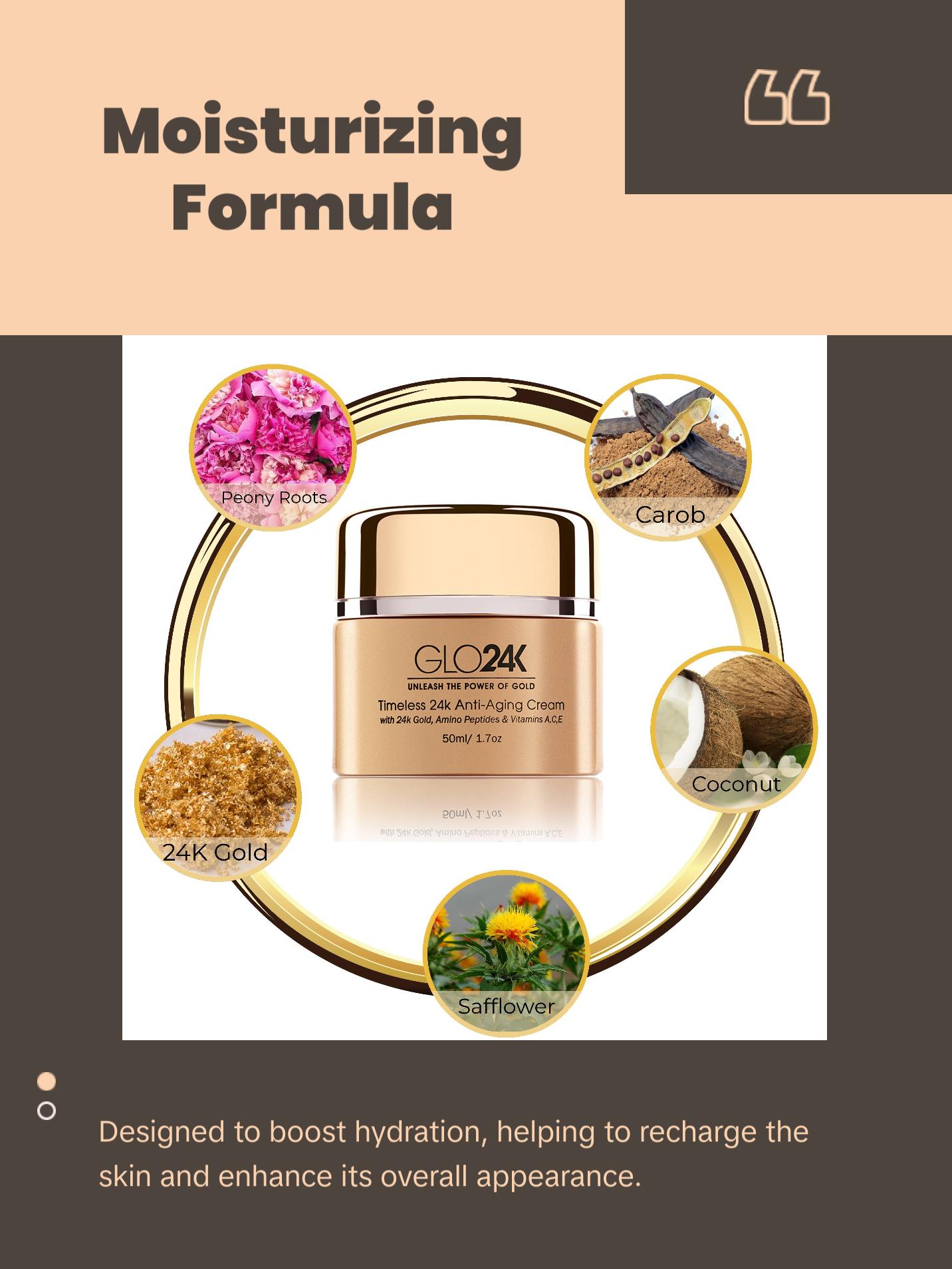 GLO24K Timeless 24K Anti-Aging Cream - Moisturizing Cream with 24K Gold, Alpha-Peptidins & Vitamins for Radiant Skin and Skin Repair