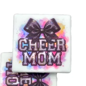1pc Cheer Mom 2.0 Printed Silicone Focal Beads - ECB Custom Beadable Square Shape Beads for Cheerleaders