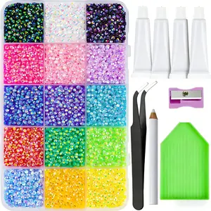 18000PCS Nail Rhinestones for Crafting, Multicolor 3mm Flatback Rainbow Gems, Bedazzling Crystal with 4Pcs 2.5g Jewelry Glue for DIY Crafts Clothing Shoes Nail Art,Stocking Stuffers Gifts