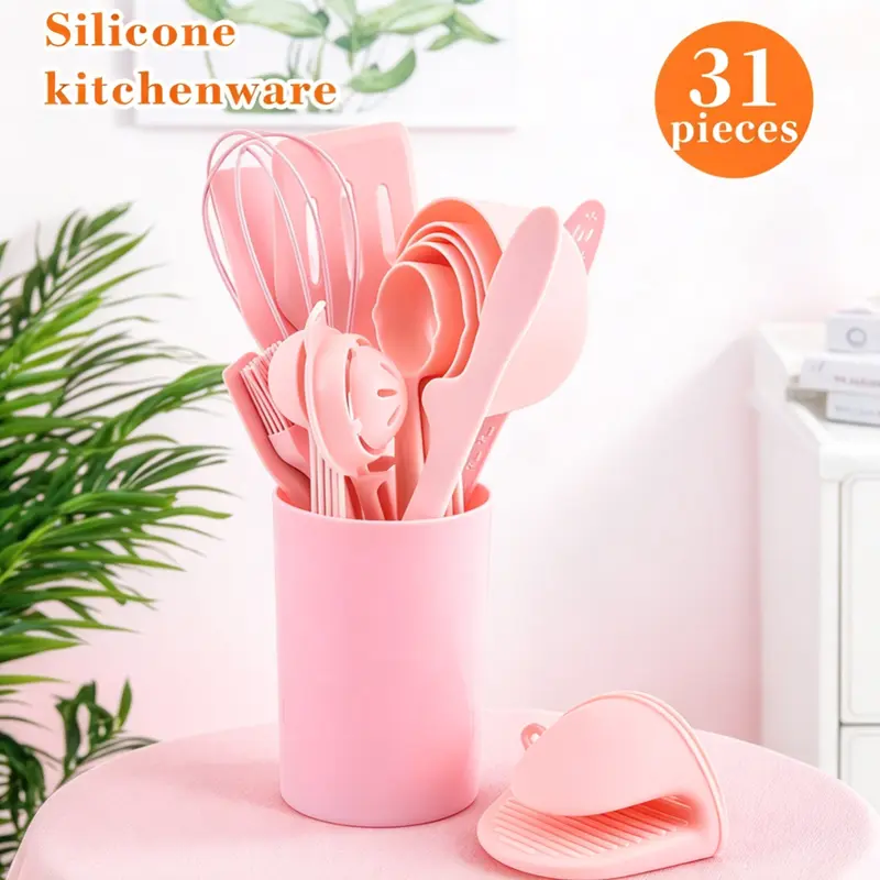 31pcs Silicone kitchenware set, spatula, spoon, soup spoon, complete set, household stir fry spatula, non stick pan, rice spoon, baking set
