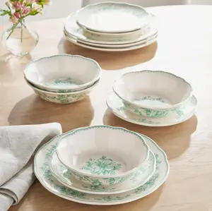 Agatha Green 12-Piece Stoneware Dinnerware Set for 6-Person Meals