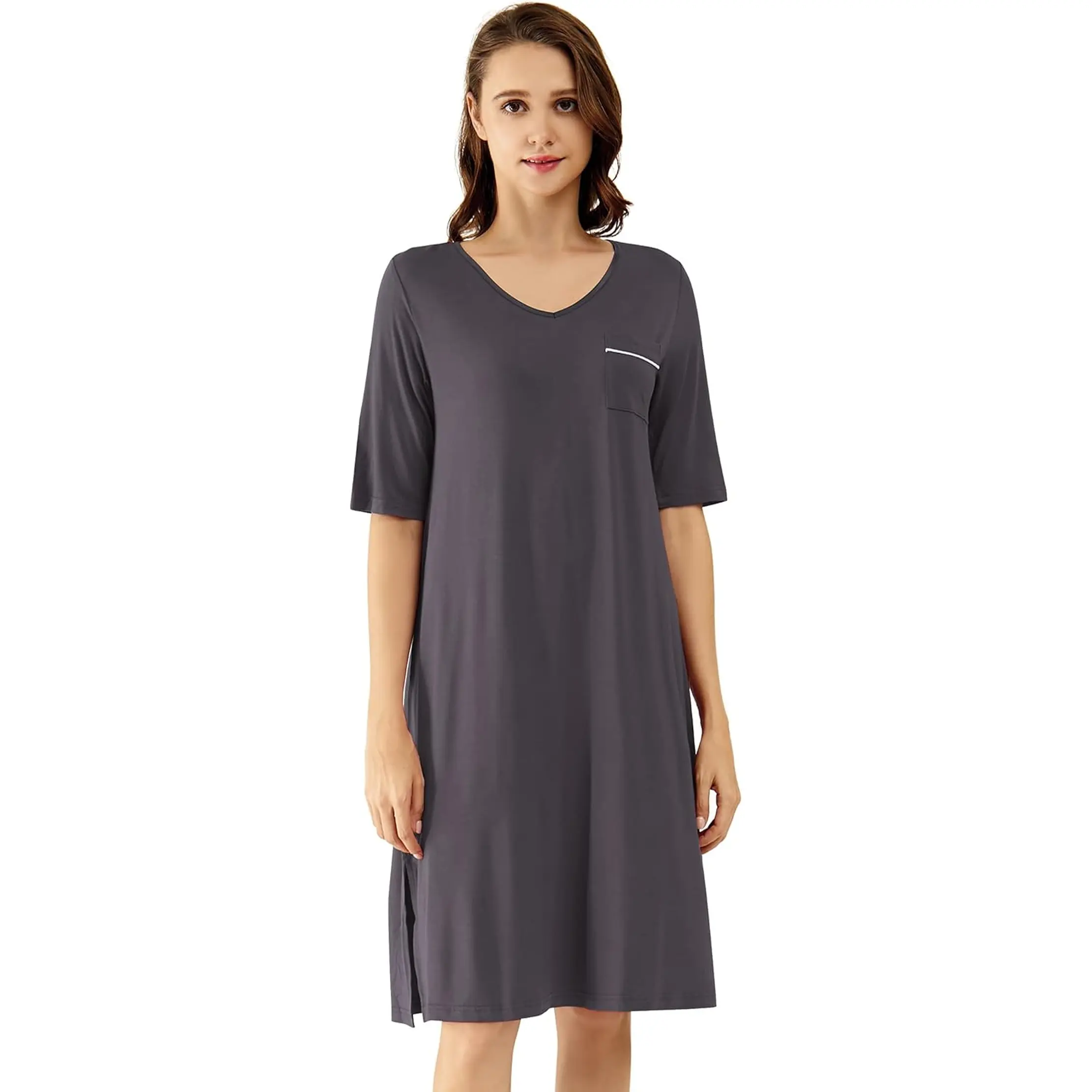 Wiwi Viscose from Bamboo Nightgowns for Women Short Sleeve Sleep Shirt V Neck Nightgown plus Size Sleepwear S-4X, WiWi