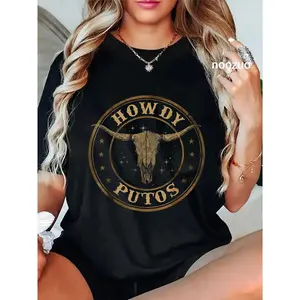 100% Cotton Howdy Putos Bull Skull Country Cowboy Western t-shirt
