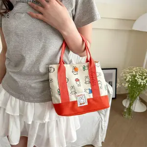 Cute Miffy New Handbag Embroidered Cartoon Canvas with Large Capacity Bento Storage Bag Portable Picnic Handbag The Perfect Gift