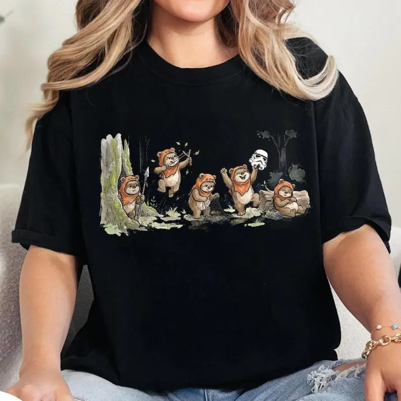 Retro Ewok Emotions SW T-Shirt – Vintage Aesthetic Cute Ewok Graphic Tee, Perfect for Galaxy's Edge Trips Fan Gift