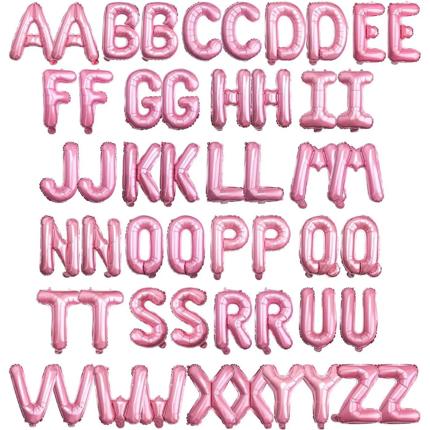 [52 PCS] 16" Foil Pink Letter Balloons 2 Sets of A-Z, Mylar Aluminum Hanging Alphabet for Girls Graduation New Year eve Birthday Party Valentine's day Decorations