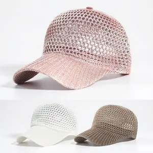 Women's Summer Breathable Mesh Hollow Out Baseball Cap - Crochet Knit Woven, Soft Lightweight Distressed Dad Hat, UV Protection, Ponytail-Friendly Snapback Headwear for Casual Outdoor Beach Use, Multi-Color
