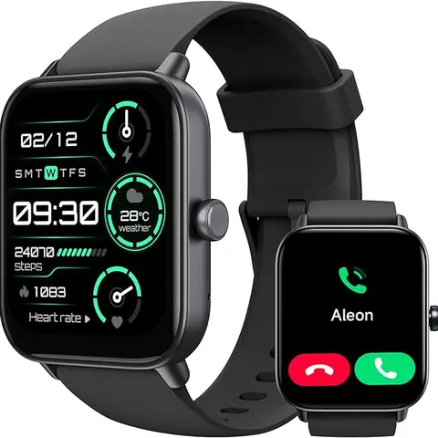 TOOBUR Bluetooth Smartwatch - 1.8in LCD Touch Screen, Call Answering/Making, Voice Assistant, Long Battery Fitness Tracker with Pedometer & Calorie Tracker, IP68 for Splashy Days, Unisex Wear, iOS & Android Compatible Wristwatch, Back to School Essential