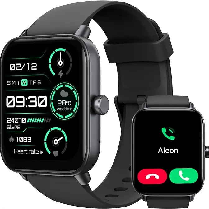 TOOBUR Bluetooth Smartwatch - 1.8in LCD Touch Screen, Call Answering/Making, Voice Assistant, Long Battery Fitness Tracker with Pedometer & Calorie Tracker, IP68 for Splashy Days, Unisex Wear, iOS & Android Compatible Wristwatch, Back to School Essential