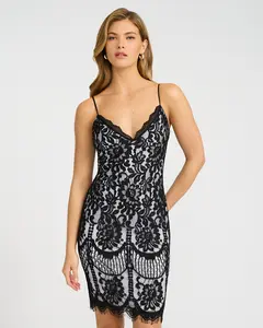 EXPRESS x bebe Lace Color Block V-Neck Mini Sheath Dress