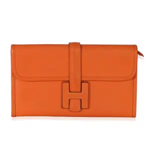 Pre-owned HERMÈS Leather Shoulder Bags Orange Swift Jige Duo Mini Clutch NY155581