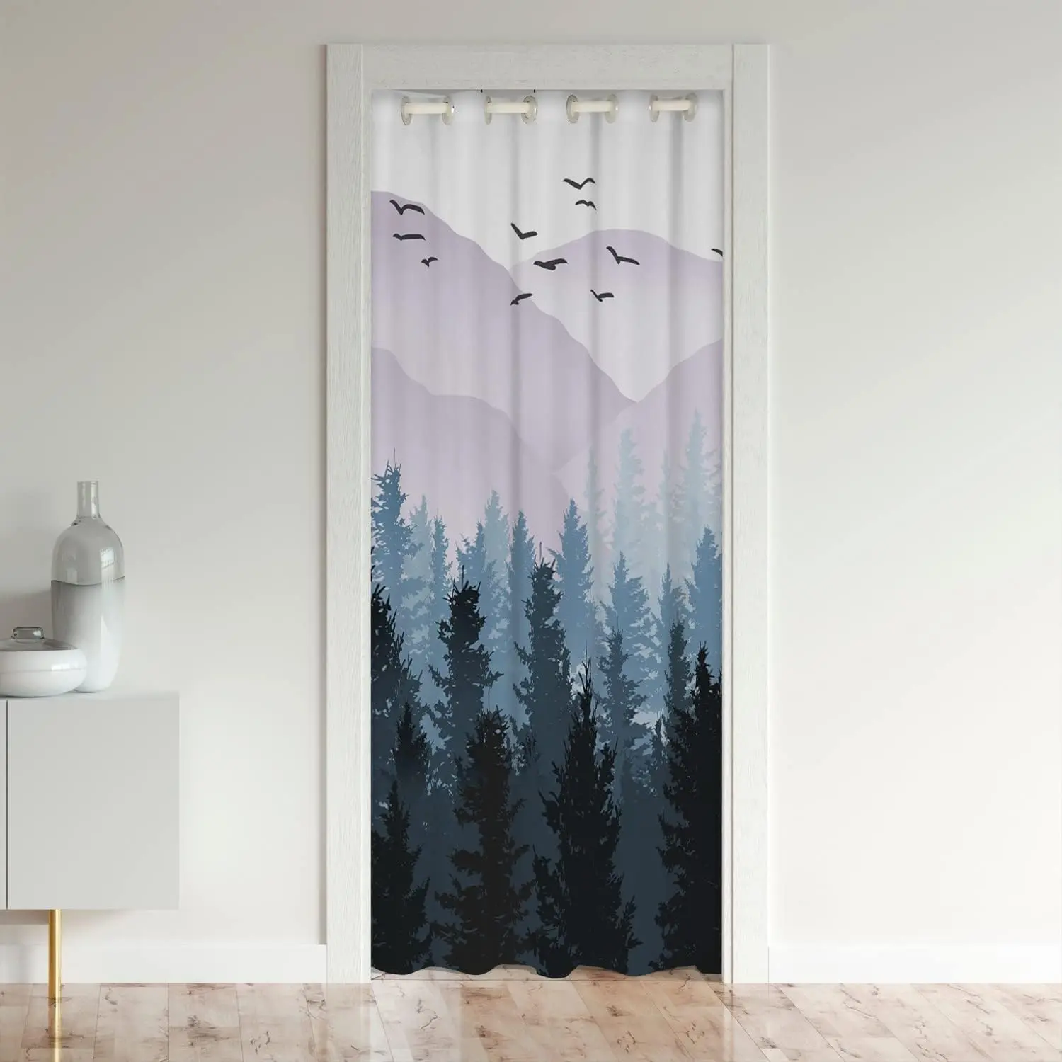 Feelyou 30%-50% Blackout Door Curtain - Blue Wild Nature Tree Design Home Decoration Curtain, Privacy Grommet Thermal Insulated Closet Door Cover for Bedroom, 1 Panel, Privacy Grommet Curtains