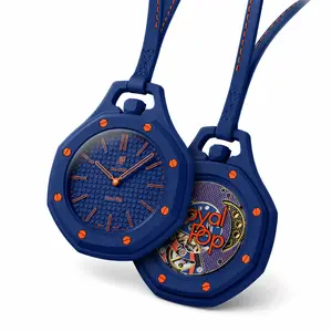 New Fashion Brand Collaboration Timepiece Navy Blue Orange Skeleton Watch – Dual Face Luxury Fashion Watch, Bold Unisex Street Style Watch
