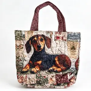 Vintage Patchwork Quilted Tote Bag Cute Dachshund Wiener Dog Floral Bohemian Large Capacity Shoulder Handbag For Women Daily Shopping Travel
