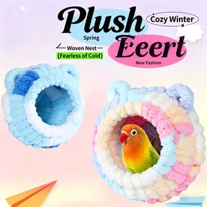 Cozy Plush Bird Nest, Warm Snuggle Hut for Parrots Parakeets, Thick Fleece Hanging Tent for Winter Sleep