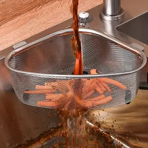 Stainless Steel Triangular Sink Strainer Basket, Water Press Filter for Kitchen & Bathroom, Efficient Waste Tray, Easy Clean Design, Food Colander Kitchenware