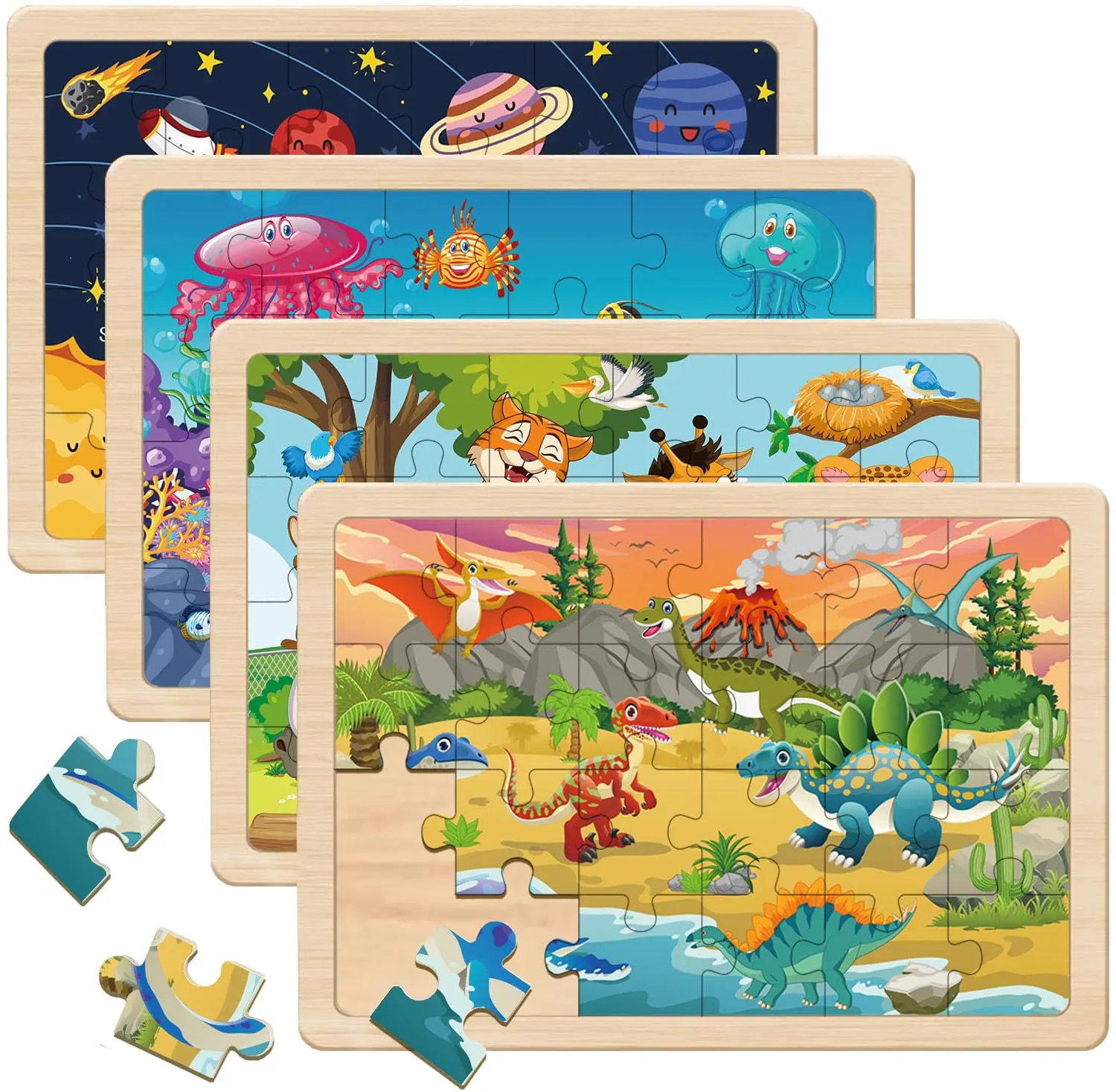 Puzzles for Kids Ages 4-6, 4 Packs 24 Piece Wooden Jigsaw Puzzle for ...