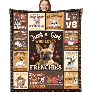 Frenchie Gifts for Women Throw Blanket, Soft Cozy Fuzzy Flannel Blanket with Cute French Bulldog Print and Paw Design, Gift for Girls Teens Friends Dog Lovers