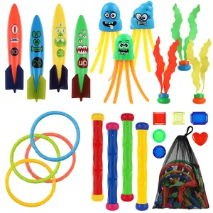 30Pcs Pool Diving Toys Set – Underwater Treasure Hunt Game with Rings Torpedoes Gems and Jellyfish, Summer Swim Fun for Kids