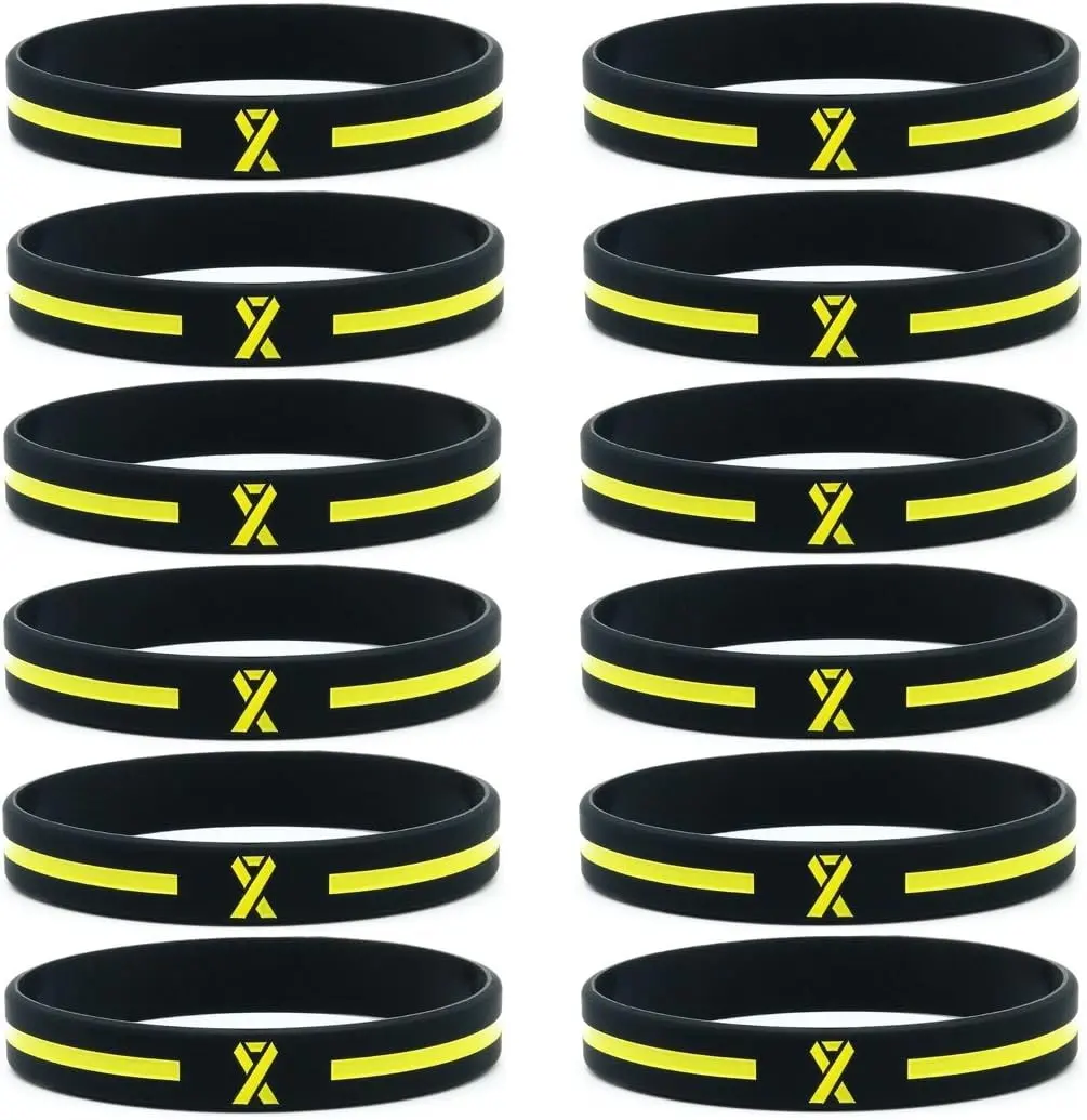Inkstone Yellow Awareness Ribbon Silicone Wristbands (12-Pack) - Wholesale Bulk Pack of 1 Dozen Awareness Bracelets for Unisex Adults