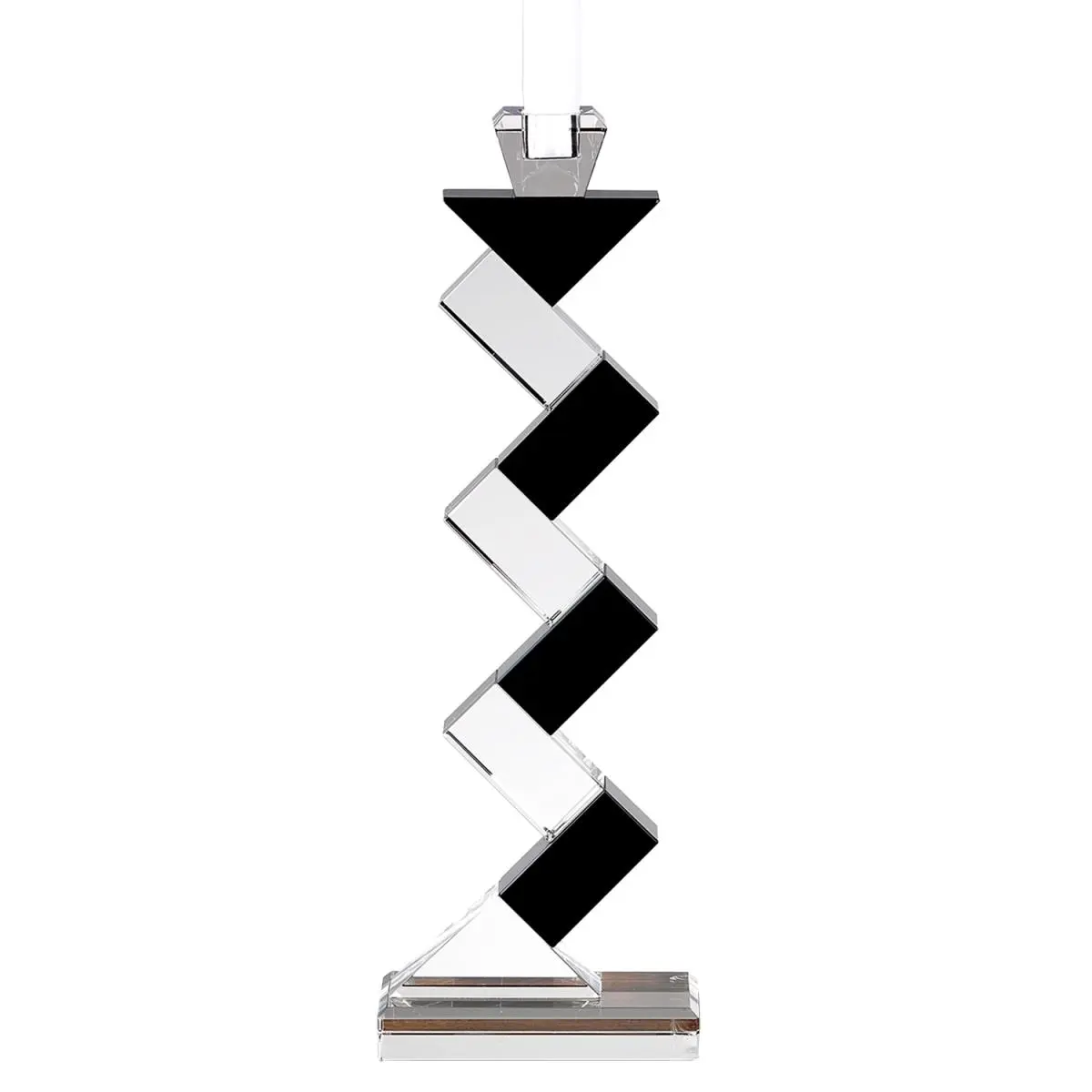 HomeRoots 376173 14 in. Hand Crafted Crystal Black Accent Candlesticks, Pair