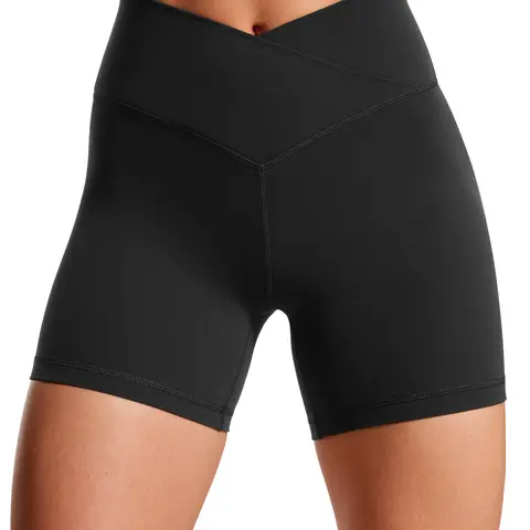 CRZ YOGA Womens Butterluxe Crossover Biker Shorts 5'' - Criss Cross High Waisted Workout Yoga Shorts Buttery Soft