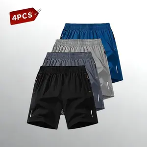 Men's Quick-Dry Breathable Shorts Set of 4 Casual Sport Style Wrinkle-Resistant Textured Design Polyester Blend Solid Color Reflective Stripes for Running Soccer Badminton Basketball Table Tennis Weightlifting Gym Workout