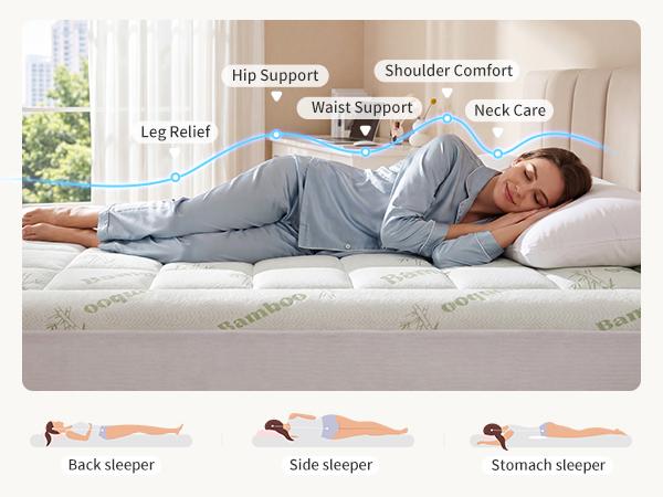 【Back to School】Ultra Soft Mattress Topper，Viscose Made from Bamboo Pillow Top Mattress Pad，Naturally Cooling for Hot Sleepers, Mattress Toppers, Bamboo Topper Mattress