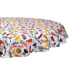 Design Imports BBQ Fun Print Outdoor Tablecloth - 60" Round