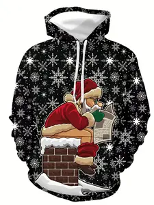 Funny Santa print hoodie, men's cool hoodie, men's casual pattern design pullover hoodie autumn and winter street style, gift giving, casual street style hoodie, pattern print sweater, graphic design hoodie, men's hoodie