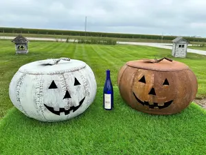 Large 14"t x 21" Rusty Metal Jack-0-Lantern Pumpkin, Halloween Decor, Face Cut Out Decoration, Holiday Table Centerpiece, Porch Lantern