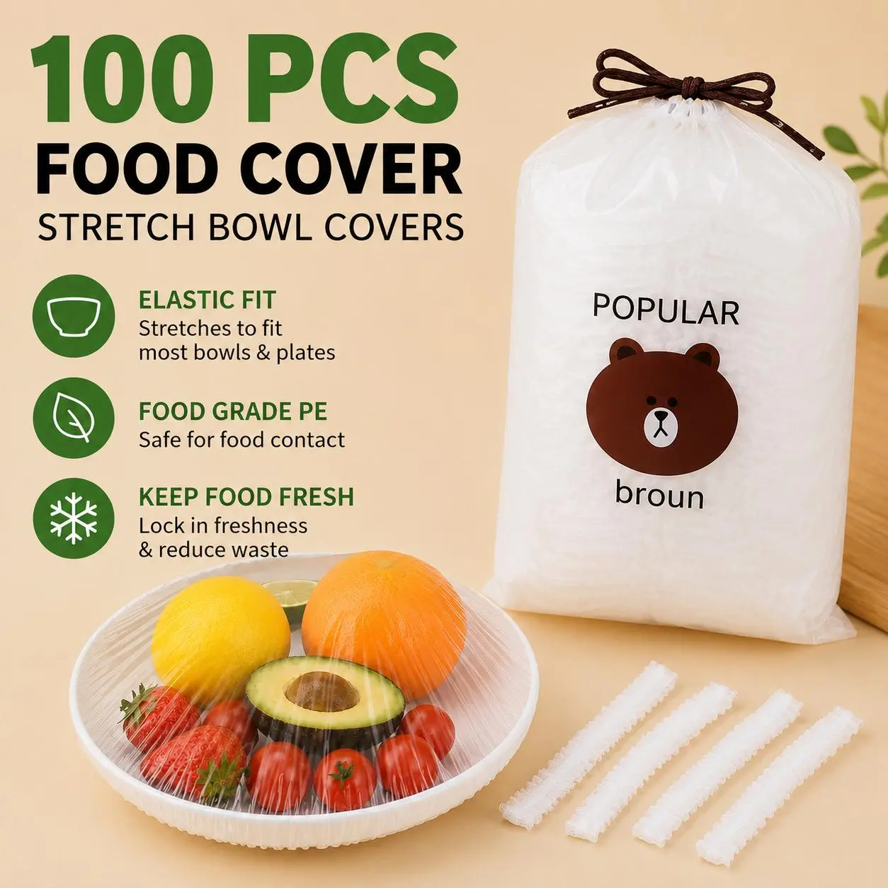 100PCS Disposable Stretch Food Covers, Elastic Kitchen Bowl & Plate Lids, Plastic Wrap Alternative for Food Storage