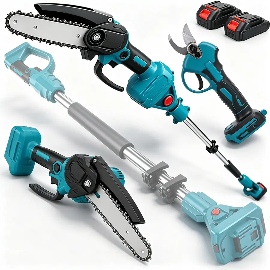 【Upgraded Version】3-in-1 Cordless High Branch Saw and Pruning Shears, equipped with a telescopic pole, pruning shears, and 2 batteries—the cordless telescopic tree trimmer is the ideal choice for pruning high branches.