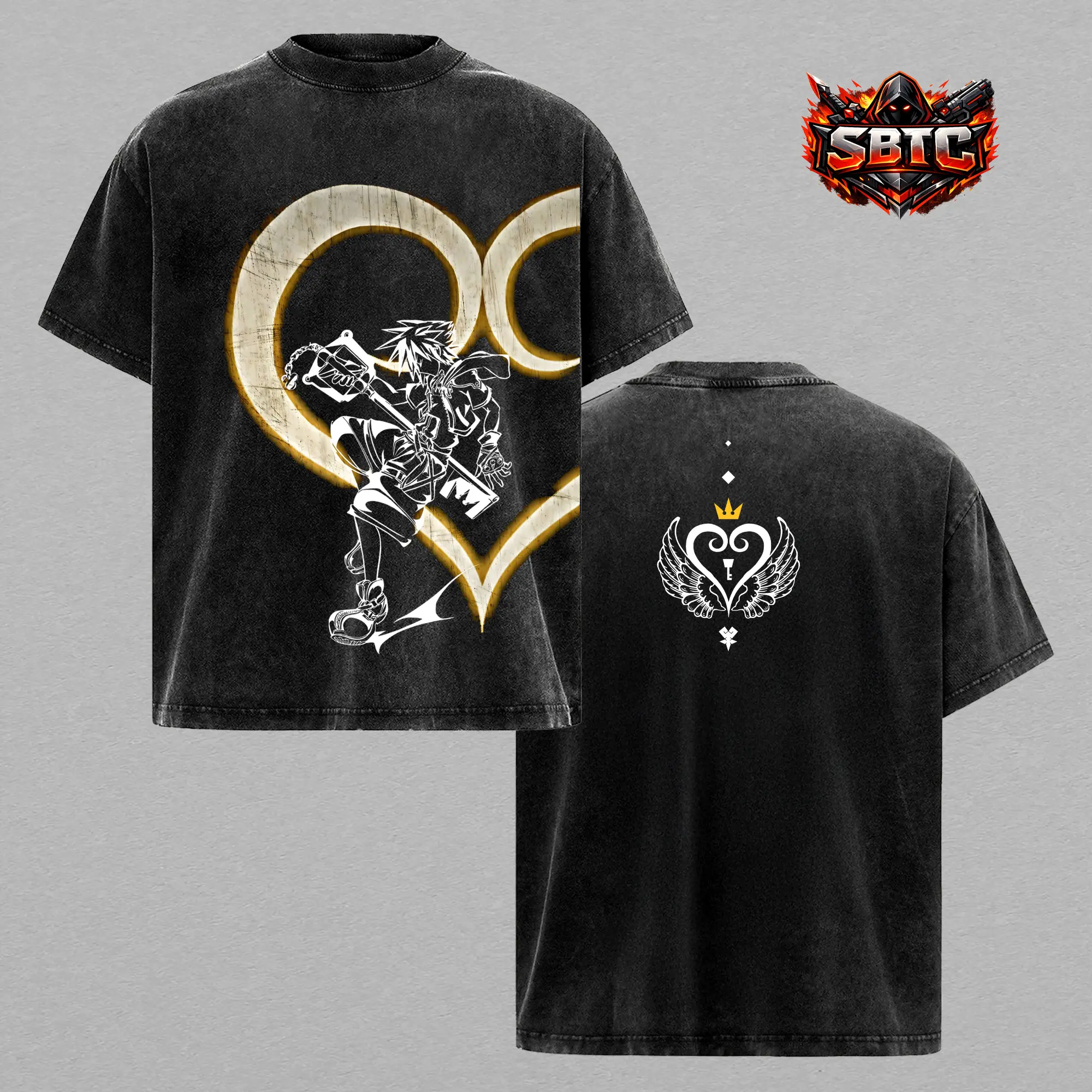 Sora Kingdom Hearts Inspired Keyblade Warrior Washed T-Shirt, Hoodie & Sweatshirt, Heartless Emblem Graphic Apparel, Fantasy Action RPG Streetwear, Anime Style Video Game Fan Gift, Retro Keyblade Master Collectible Merch